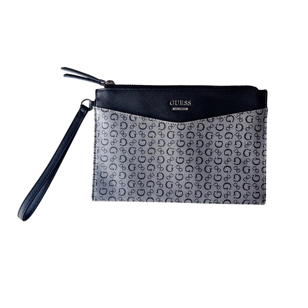 Guess Los Angeles Monogram G-Logo Wristlet Clutch Black Grey Zip Pouch